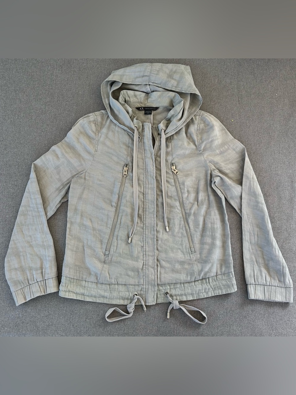 Armani Exchange A|X Hooded Utility Jacket Women Medium Gray Cotton Nylon Zip